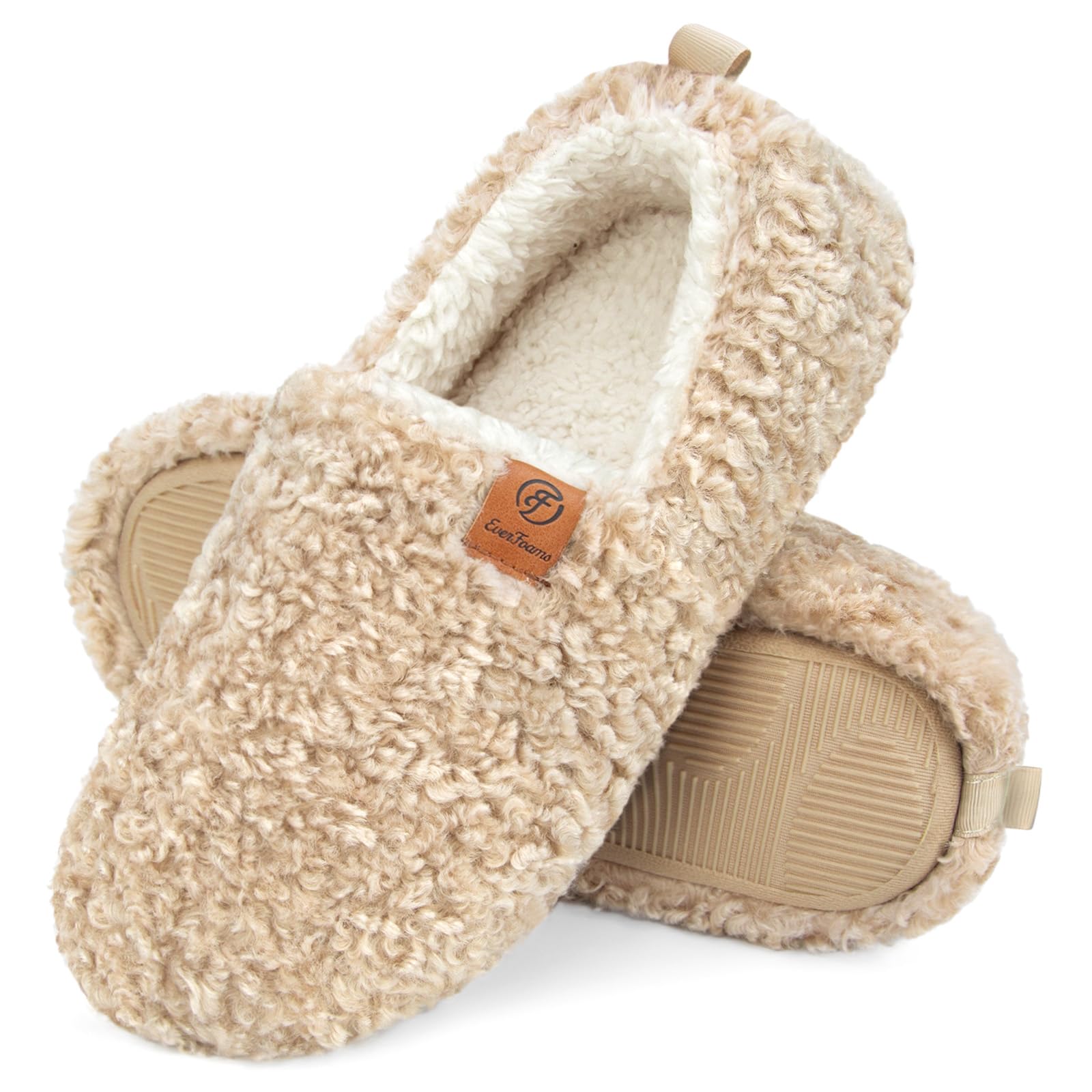 EverFoams Women's Fuzzy Full Slippers Soft Comfy Faux Shearling Memory Foam Indoor House Shoes