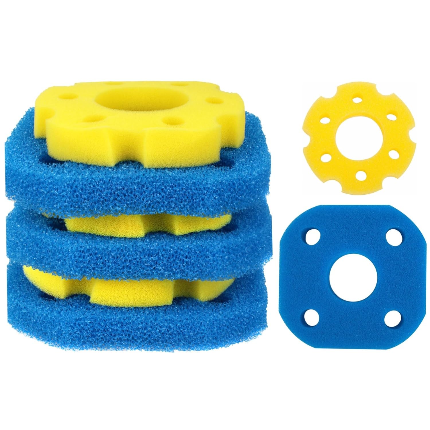 kychenBase CPF-180 / CPF-250 Pond Filter Sponges – Filter Foam Pads for Pond Filters, Replacement Pond Filter Media (3 x Blue Coarse & 3 x Yellow Fine)