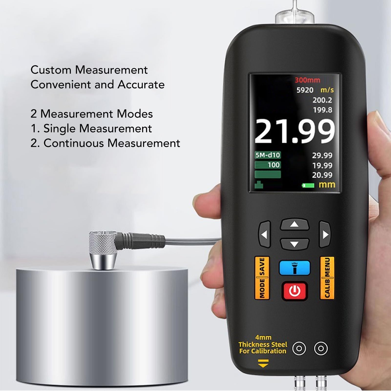Medidor de Espesor por Ultrasonidos Medidor de Espesor de Tubería Probador de Metal de Acero Herramienta de Medición LCD para Tubos de Plástico, Vidrio y PVC