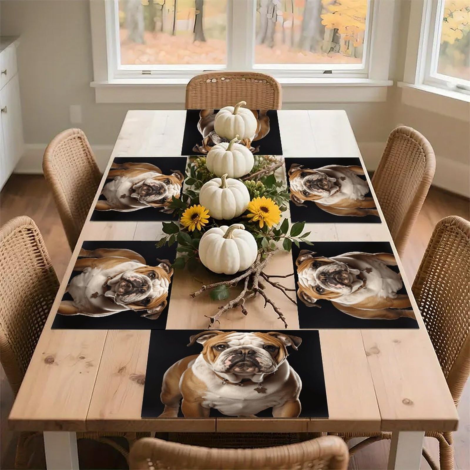 English-Bulldog Placemats Non-Slip Heat Resistant Table Mats Flax Washable Cloth Place Mats Easy to Clean Premium Placemat for Kitchen Dining Table Decor Party Outdoor