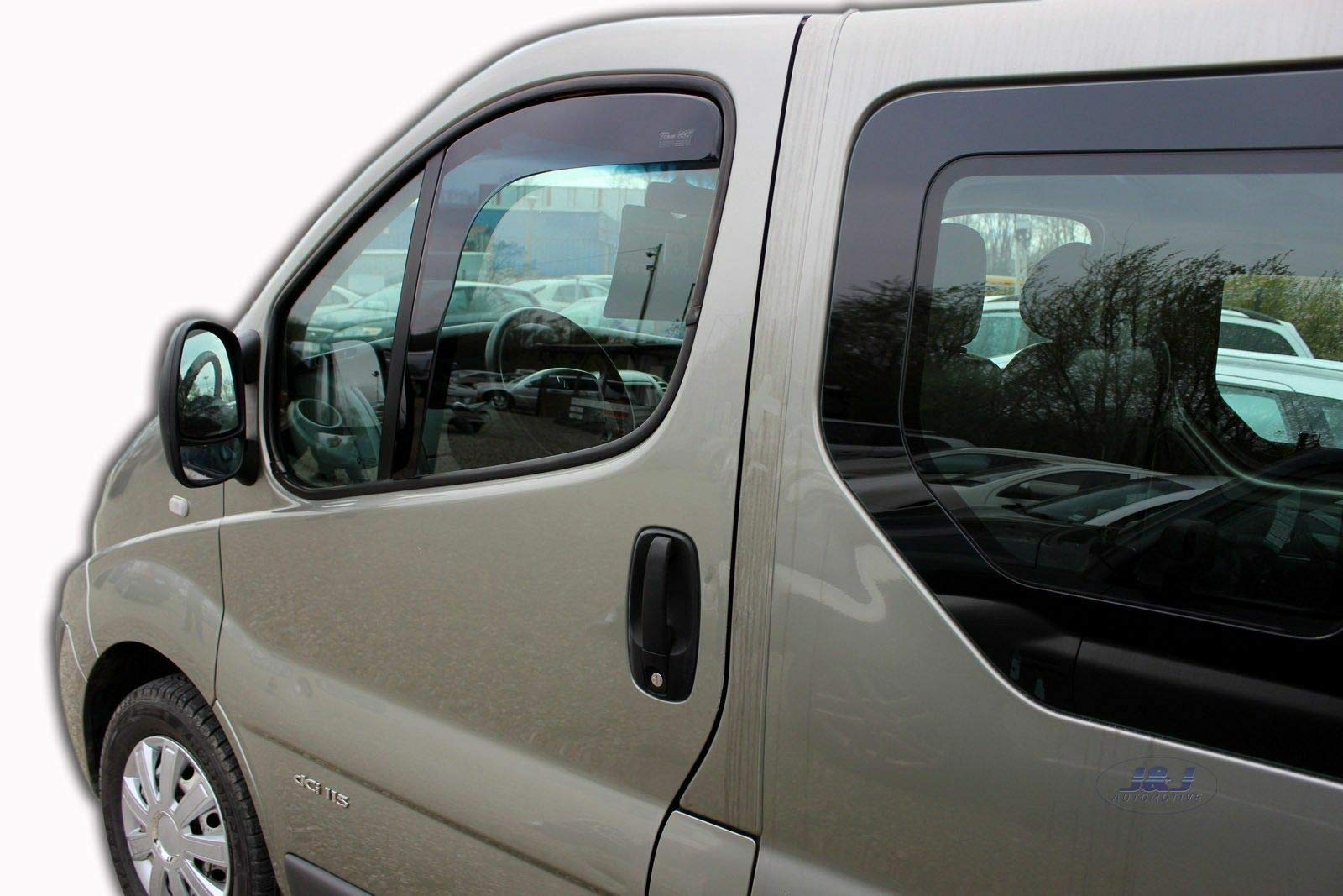 J&J AUTOMOTIVE Derivabrisas Personalizados para RENAULT TRAFIC 2001-2011 2pcs, Color: Smoky Gray, Instalación Clip-on
