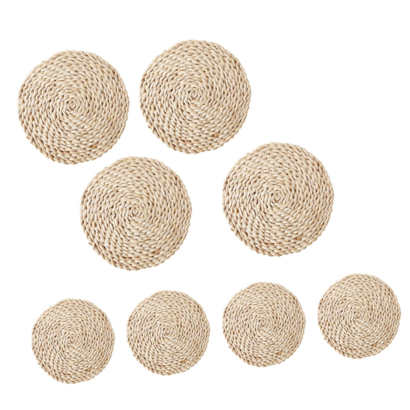 Mikinona 8 pièces Set Table Paille Naturelle Isolants Thermiques Épais Protège-Table Ronds pour Tasses Bols et Assiettes Usage Maison