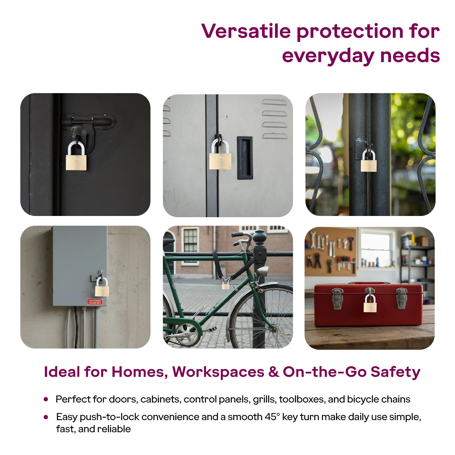 Godrej No. 1 Made in India 50mm Square Padlock for Door, Hardened Shackle Brass Finish Lock for Main Door with 3 Keys (Gold, Pack of 1) 4
