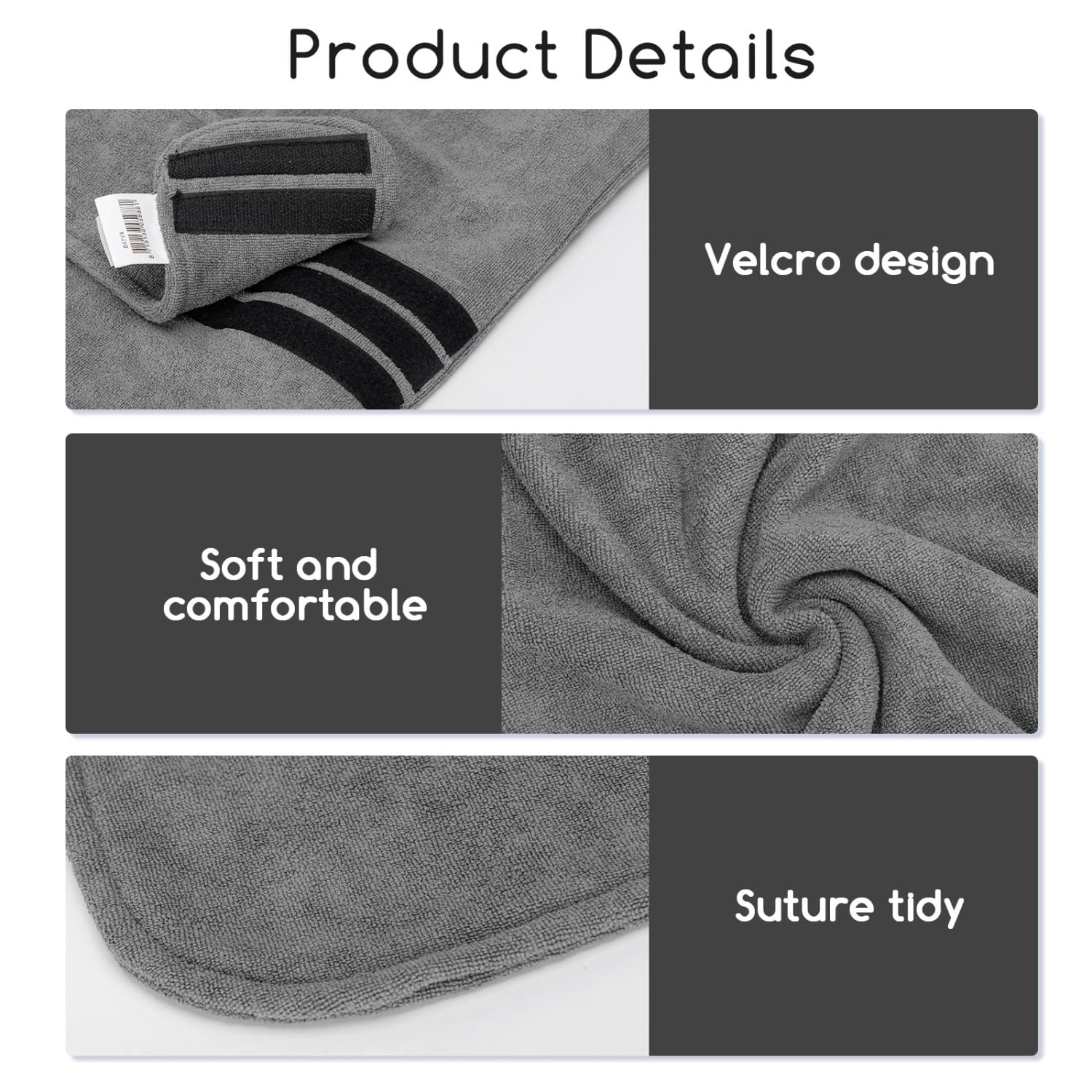 Nobleza Accappatoio per Cani in Microfibra con Velcro, Super Assorbente e Ad Asciugatura Rapida, Accappatoio per Cani e Gatti， Cinque Taglie, Morbido Asciugamano per Cani (S Grigio)