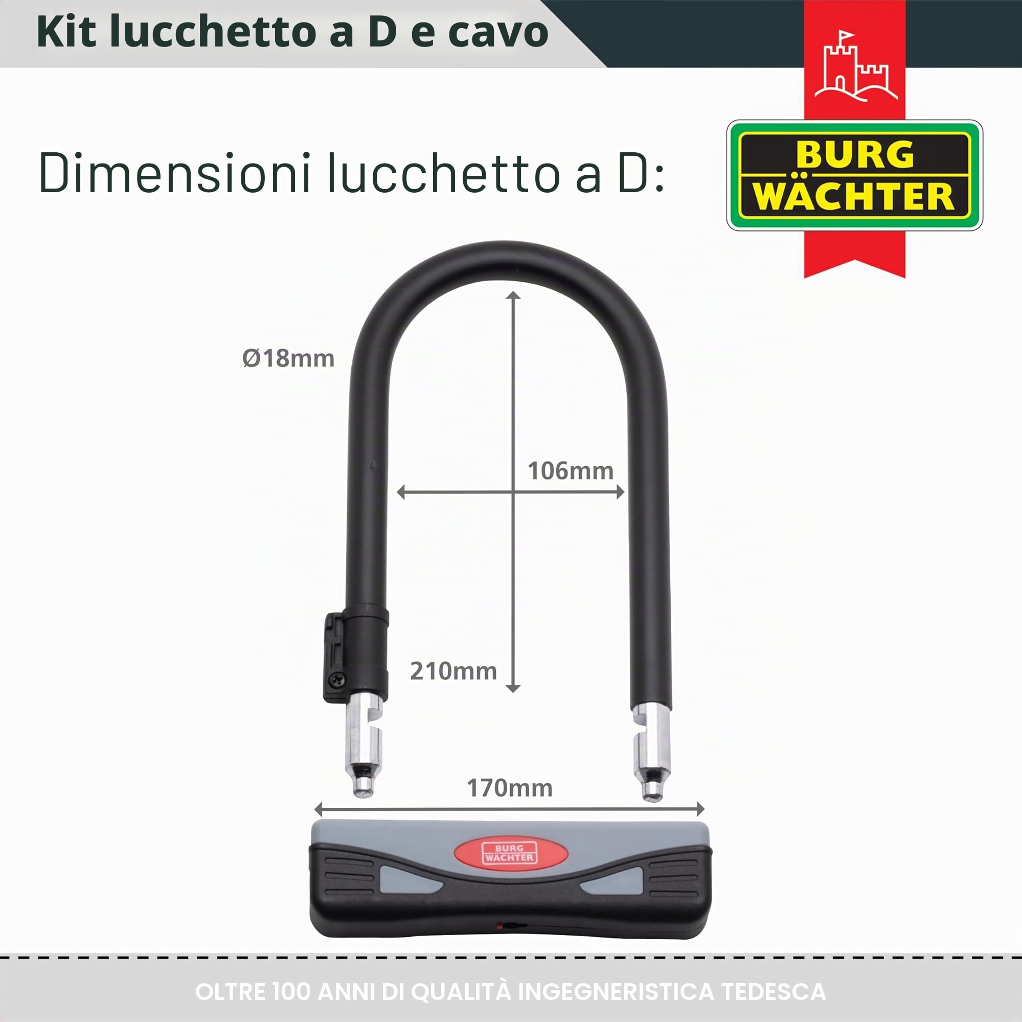 Burg-Wächter Lucchetto a D per bicicletta Gold Sold Secure e cavo di sicurezza da 1,2 m, taglia unica, nero