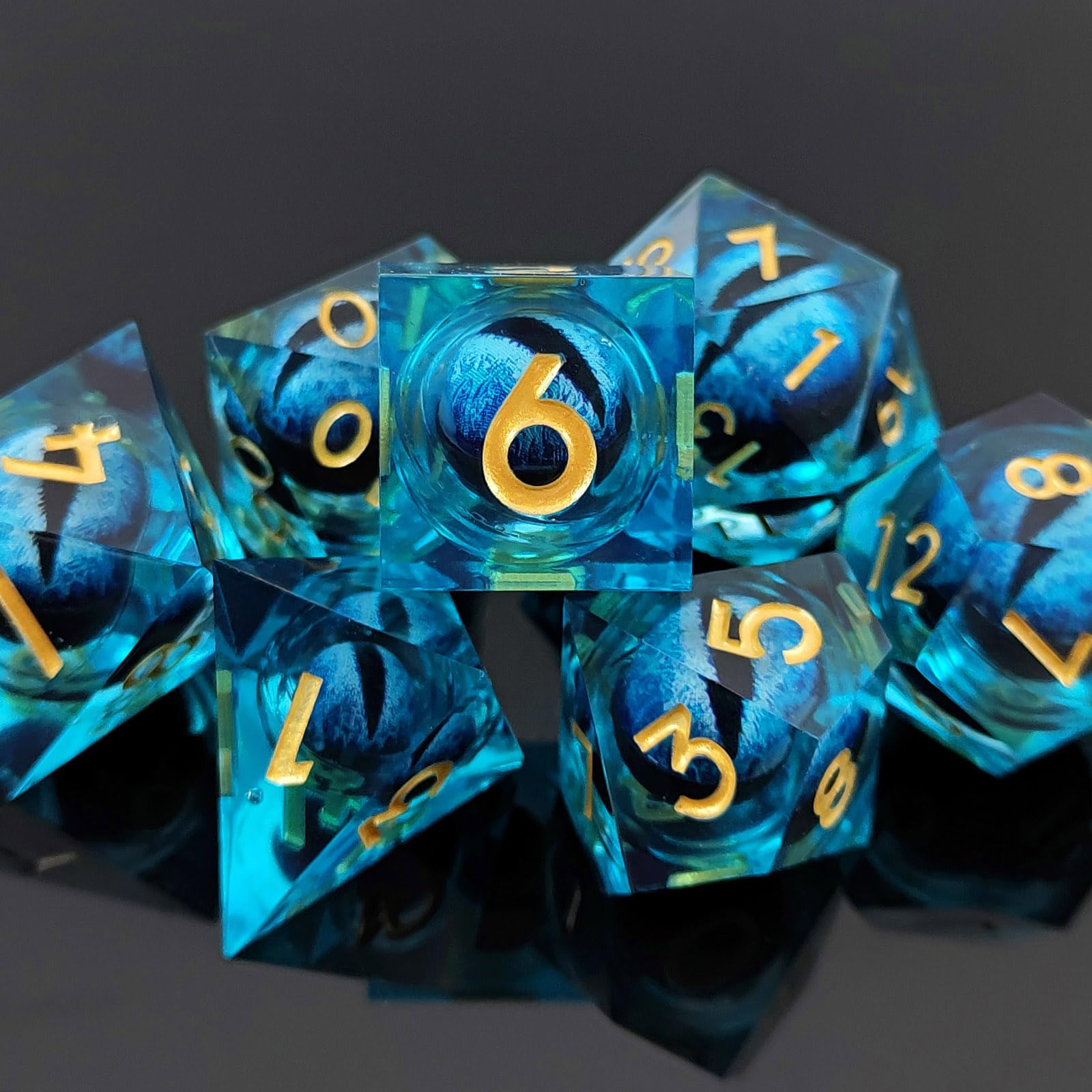ORUZA 7 PCS Dragon Eye DND Dice Liquid Core D&D Dice Resin Sharp Edge Polyhedral D&D Dice Set for Dungeons and Dragons Role Playing Die D20 D12 D10 D8 D6 D4 D% - Image 4