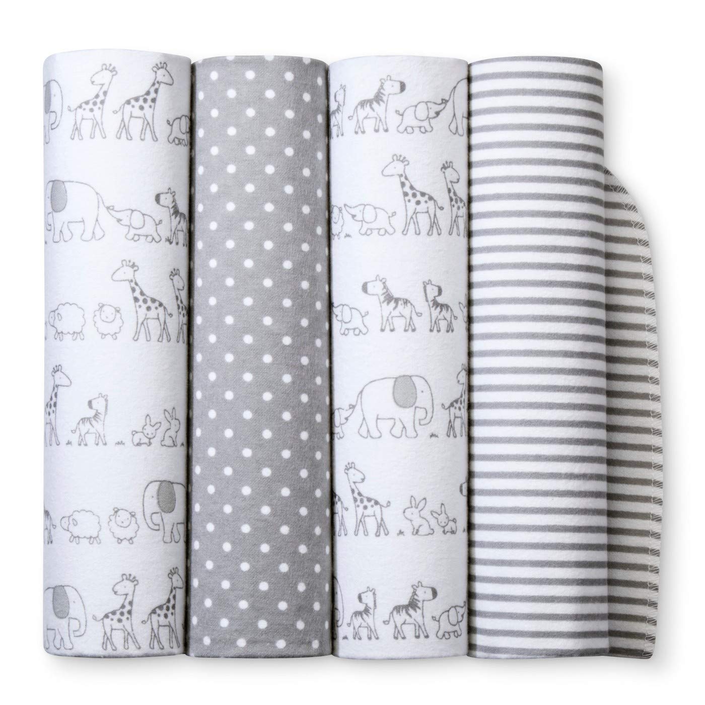 Flannel Baby Blankets Two by Two 4pk Cloud Island Gray