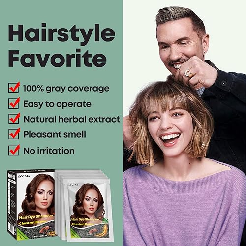 Miniatura 5 de 10 unidades de champú de tinte para el cabello castaño 3 en 1, champú natural de color del cabello, tinte instantáneo semipermanente para hombres y