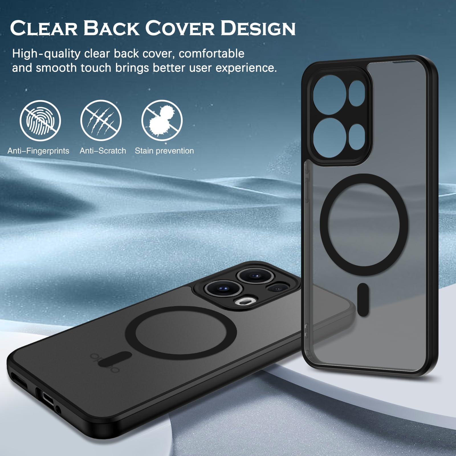 Cover Magnetica Per OPPO Reno 13 Pro 5G Con MagSafe - Custodia Traslucida Antigraffio E Antiurto - Nero - 3