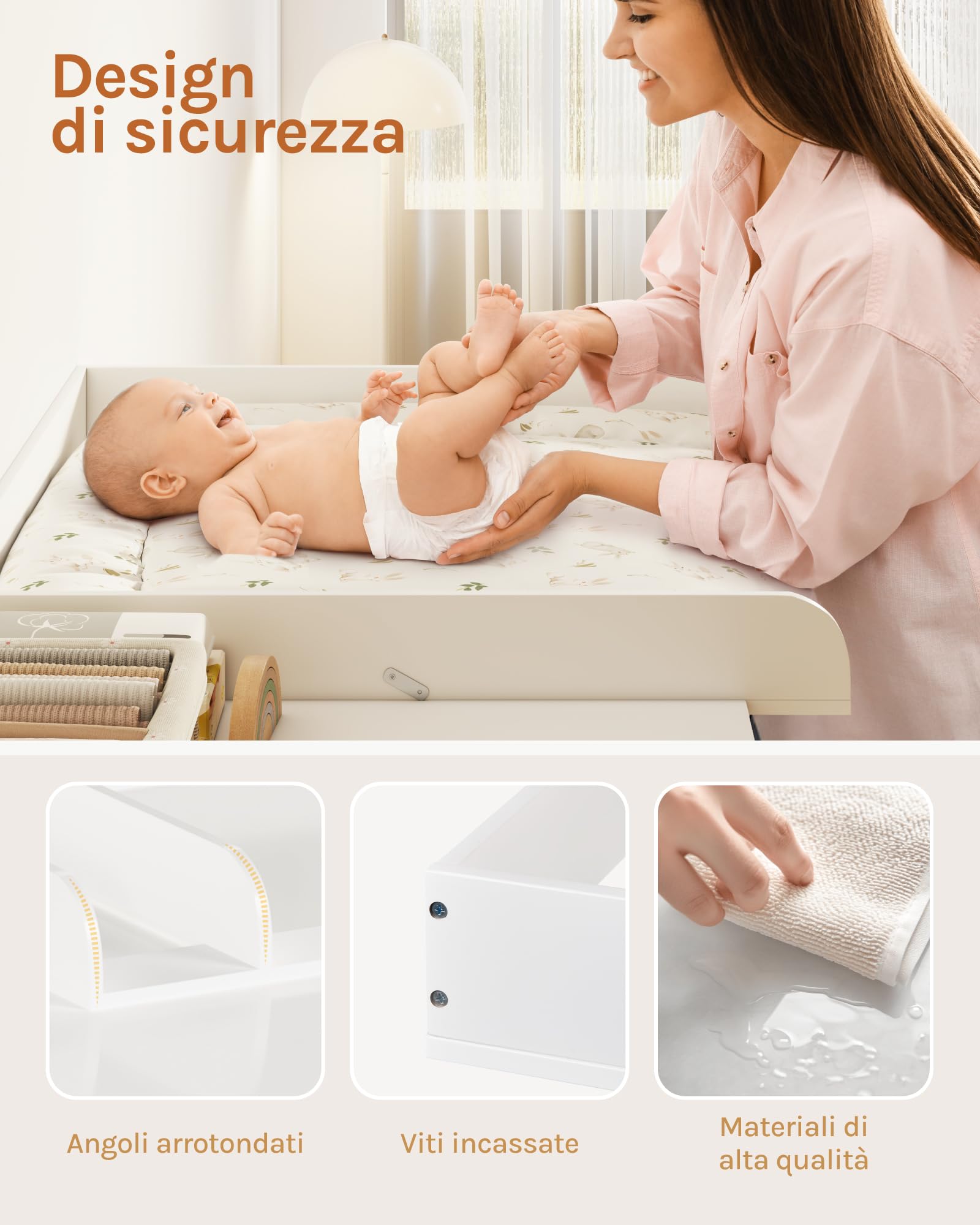 WOLTU Fasciatoio per Cassettiera Universale, Piano Fasciatoio con Divisorio Rimovibile, Fissaggio Sicuro con Pezzi Metallici, in MDF, Bianco