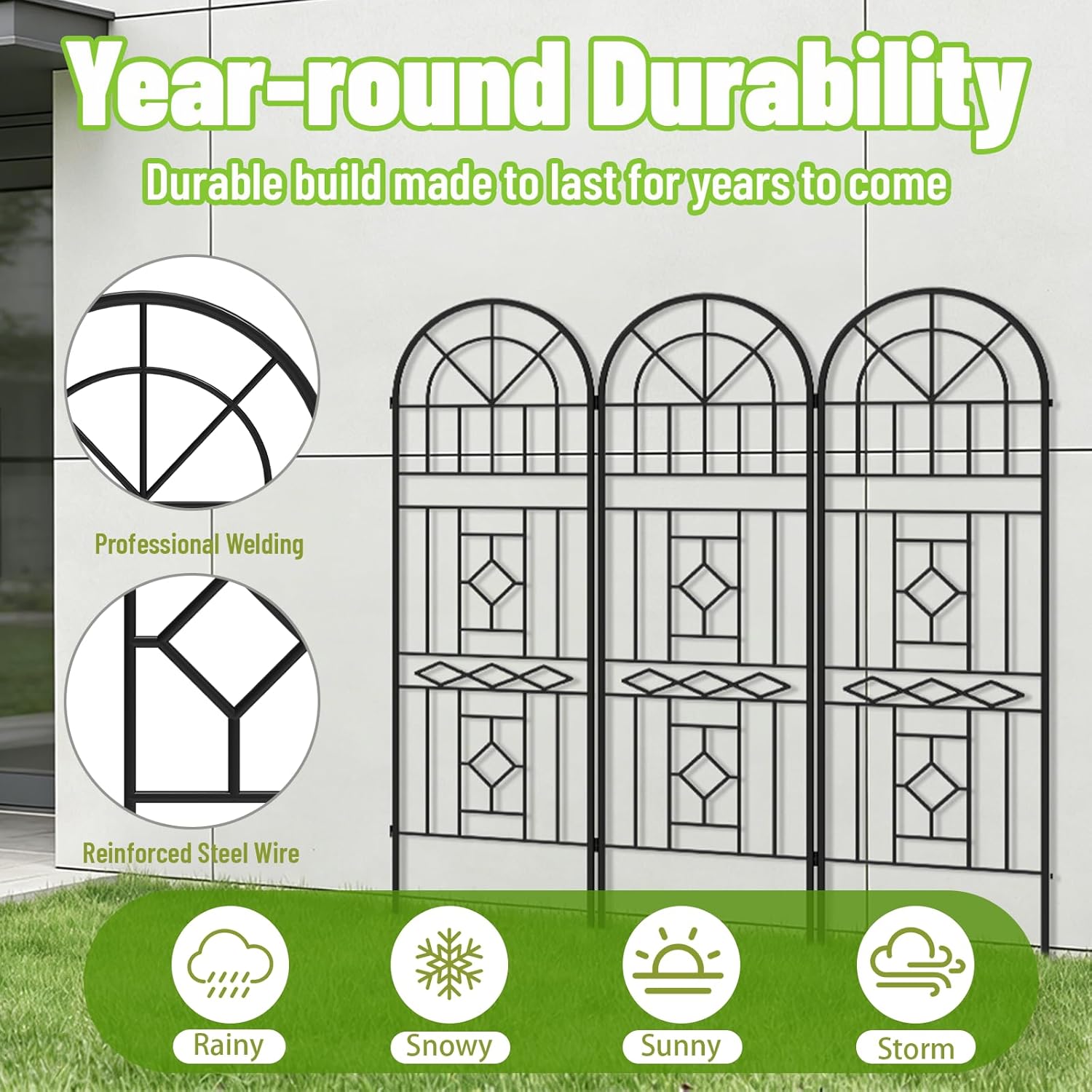 Garden Trellis for Climbing Plants, 3 Pack 38"Wx 64.6"H Rustproof Flower Trellis with Black Coating, Outdoor Climbing Rose Trellis Cucumbers Support for Courtyards Lawns (Black-Linear Shape, 3 Pieces)