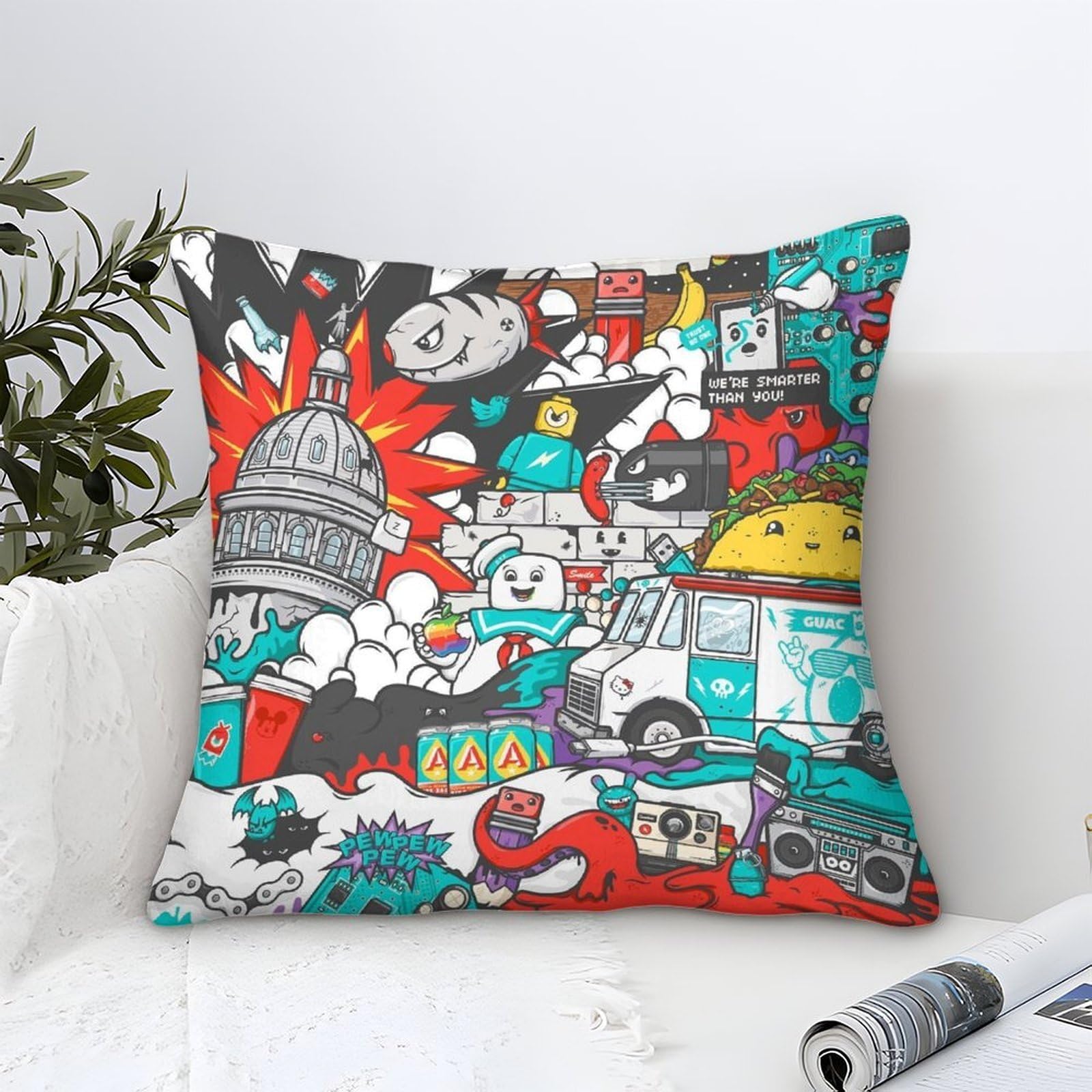 Lililaobiao Graffiti-11 Graffiti Cushion Covers 45X45cm Doodles Decorative Throw Pillow Covers For Sofa Summer Outdoor Decor