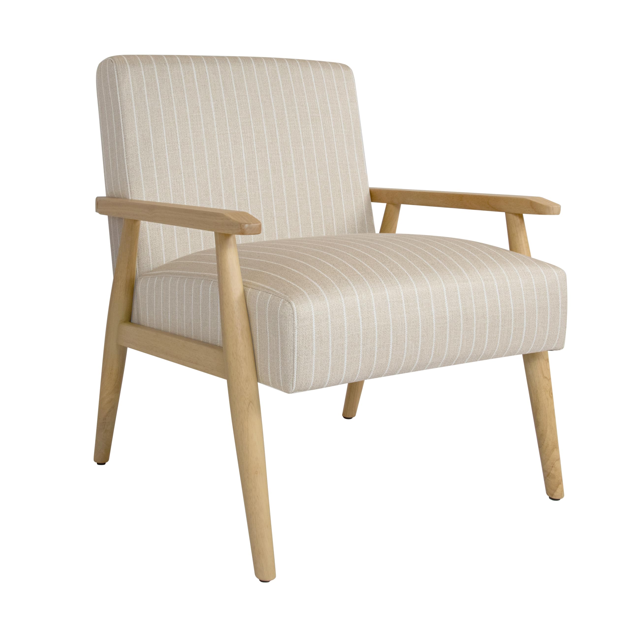 Mid-Century Modern Accent Chair, Natural Wood Frame (Beige Sripe)