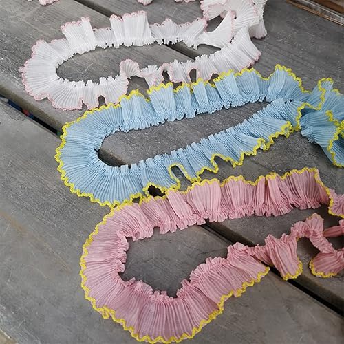 Miniatura 8 de homeemoh Ribete de gasa plisado de 1 yarda x 1.2in con ribete de volantes para coser en apliques, color rosa + borde negro