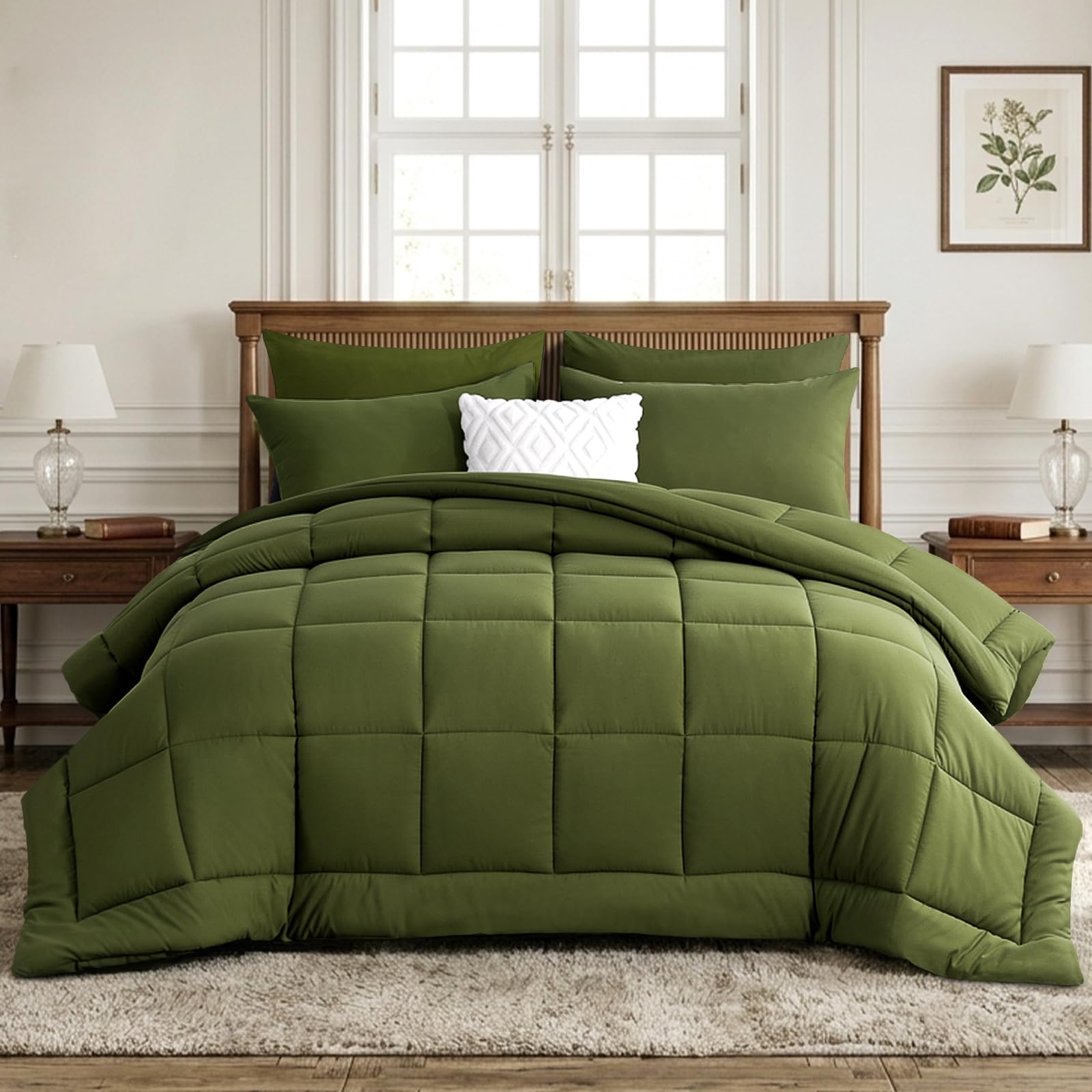 RUIKASI Coverless Duvet Double 10.5 Tog - Bed Quilt All Year Round Luxury Hotel Comforter with Corner Tabs Soft Touch Machine Washable 300GSM,200x200cm Olive Green