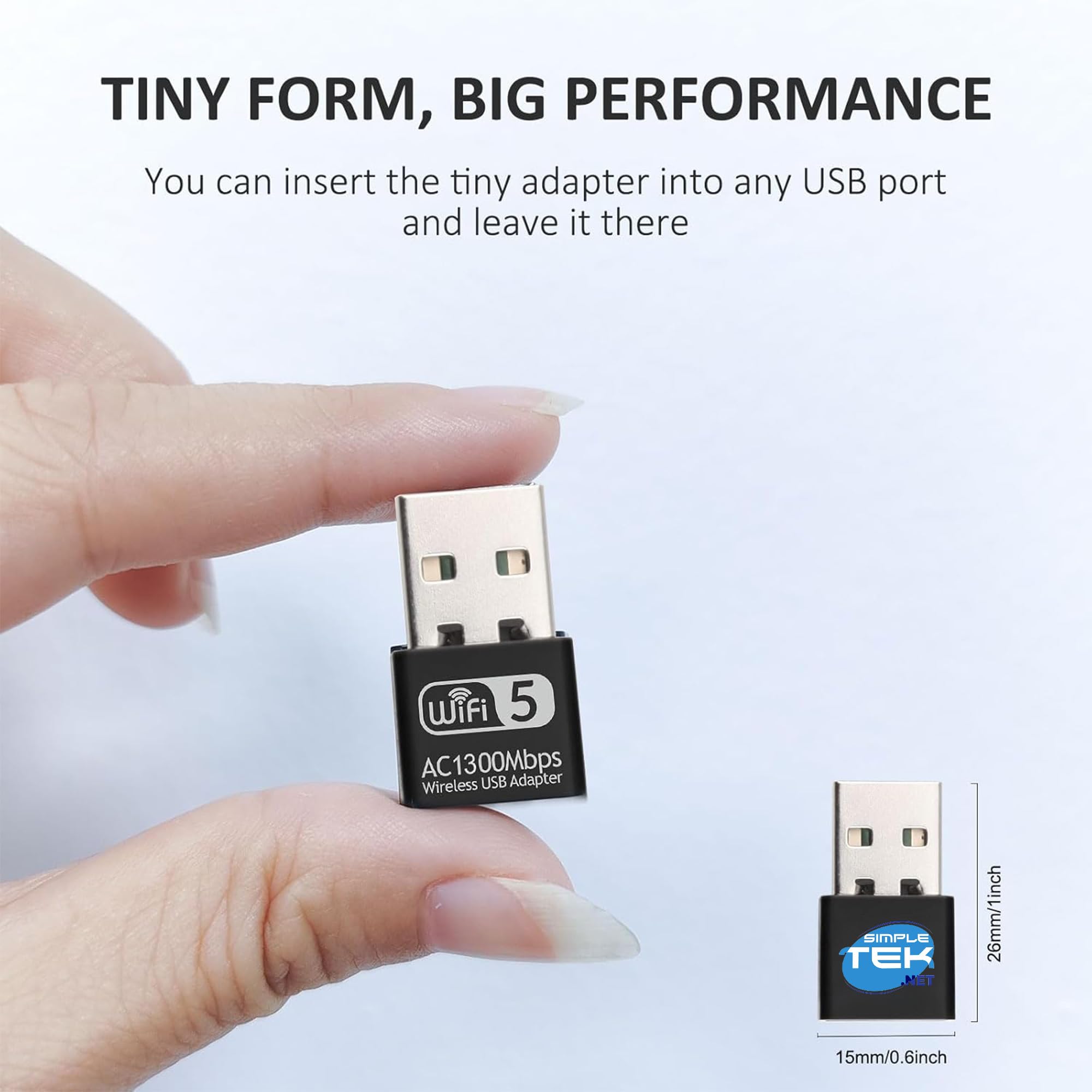 SIMPLETEK - Clé USB Wi-Fi 5 Dual Band - Adaptateur sans fil 2,4 GHz/5,8 GHz, 1300 Mbps, haute vitesse pour PC de bureau et ordinateur portable
