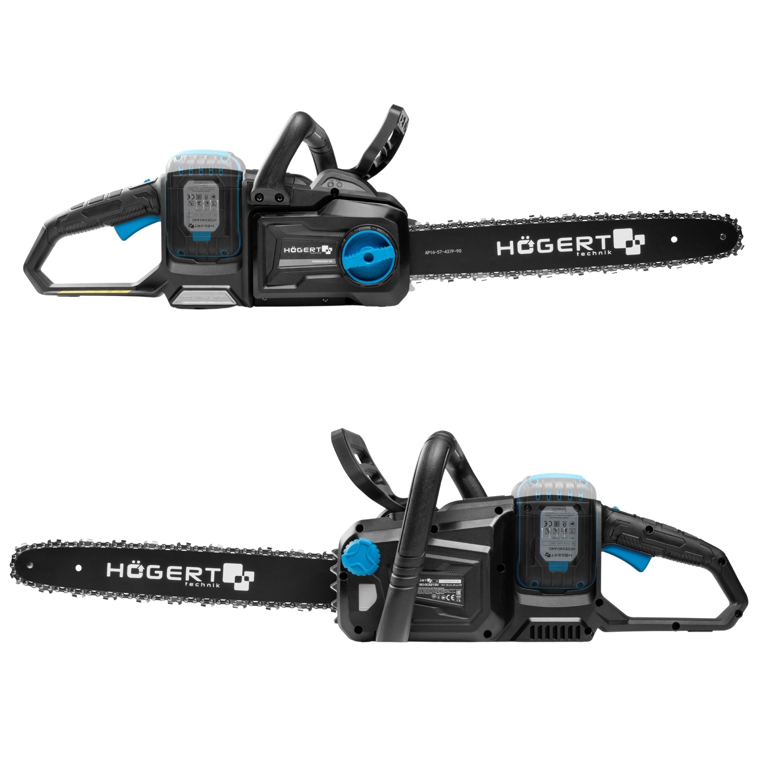 HÖGERT TECHNIK Motosierra a Batería 2x18V OneAccuSystem, motor sin escobillas, motosierra inalámbrica de 14 pulgadas, motosierra eléctrica para madera, leña y trabajos de jardín, sin batería
