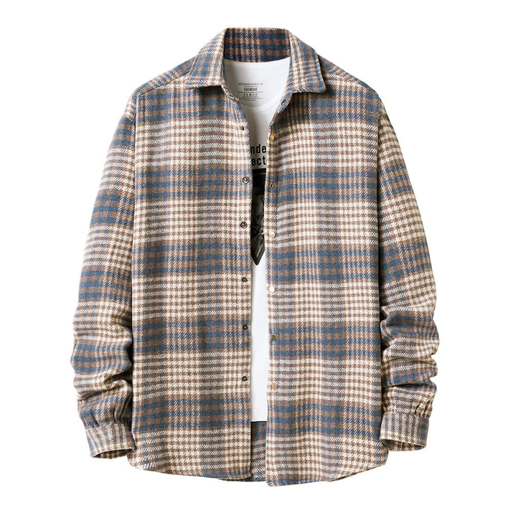 HGJH Freizeithemden Für Herren, Herren Langarm Flanellhemd Thermohemd Kariertes Blaues Hemd Button-Down Baumwolle Holzfäller Bequem Karierte Hemdjacke Lässiges Arbeitshemd Für Männer Jungen