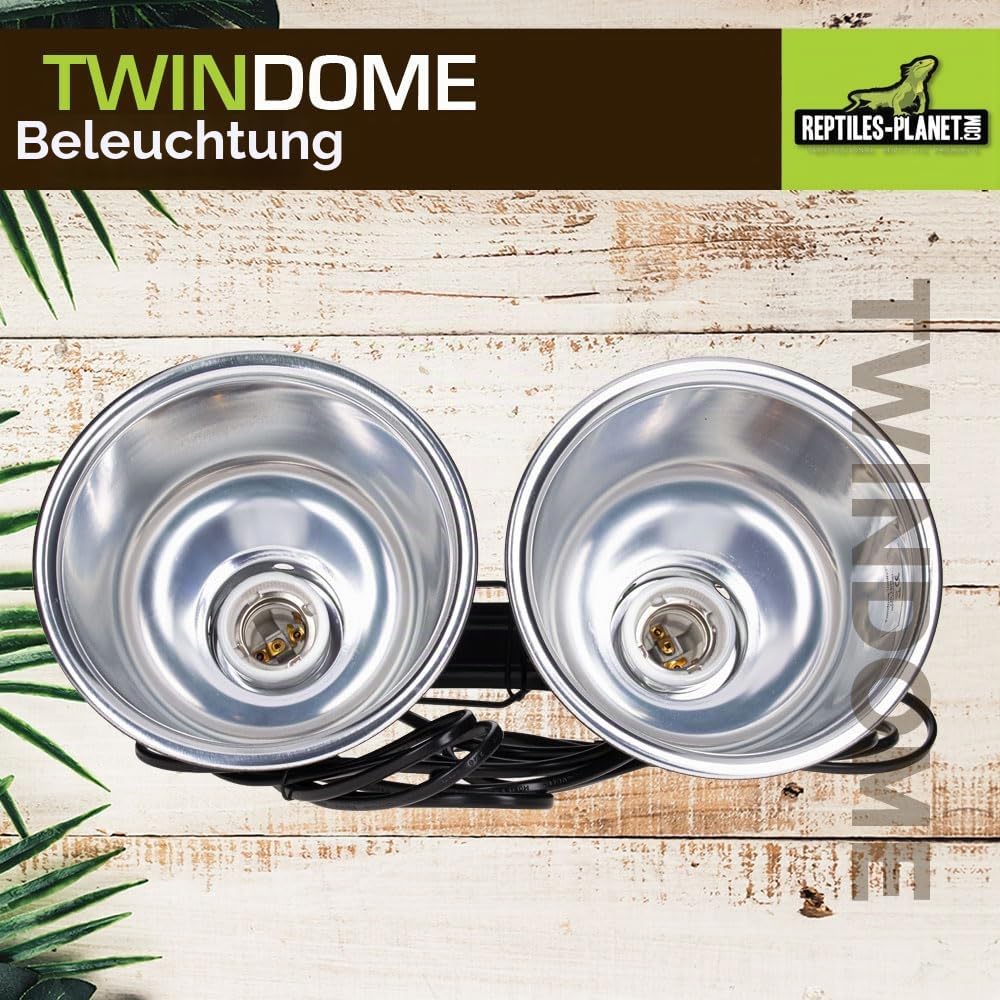 Reptiles Planet - Twindome 14 – Doppel-Lampenhalterung zum Aufhängen oder Aufstellen auf dem Terrarium – Ø 14 cm – H 16 cm