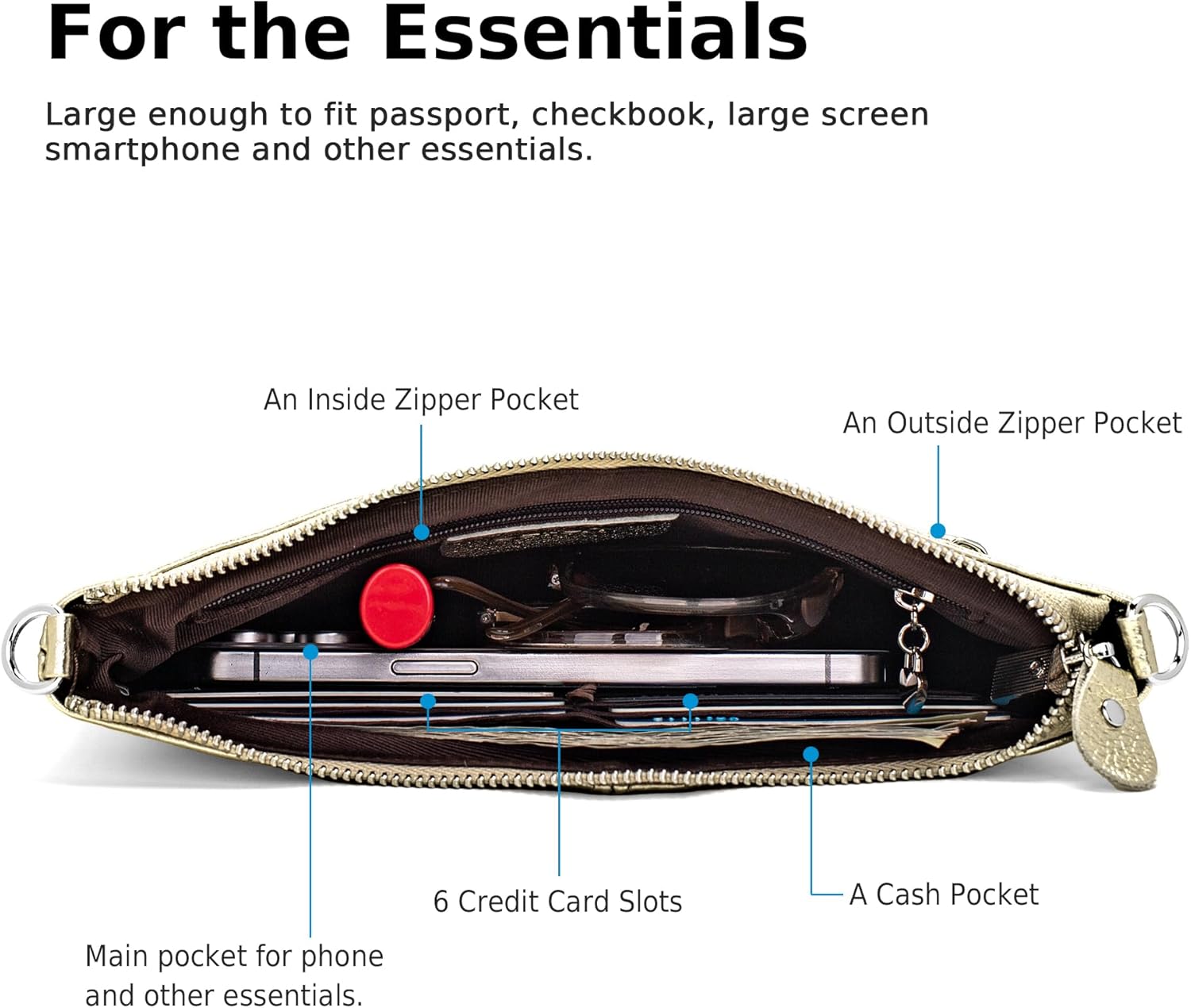 befen Genuine Leather Wristlet Clutch Wallet Purses Small Crossbody Bags for Women with RFID Blocking Card Slots - Image 2