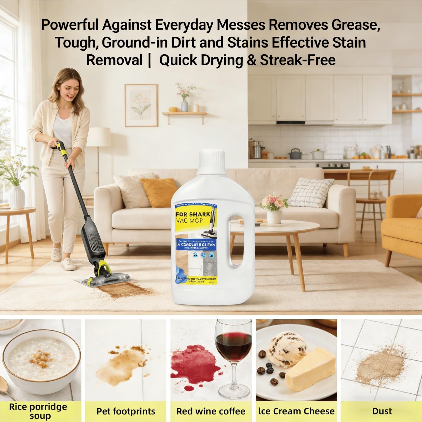 Limpiador Multisuperficies for Suelos, Botella 1L, Fragancia Fresca Primaveral, Fórmula Secado Rápido sin Rayas, Compatible con Roborock VACMOP Aspiradora Fregadora Inalámbrica(2 Bottle)
