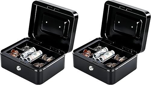 Miniatura 29 de KYODOLED Caja de dinero mediana con bandeja para dinero, pequeña caja de seguridad con llave, cajón de efectivo, 7.87 x 6.30 x 3.54 pulgadas, verde,
