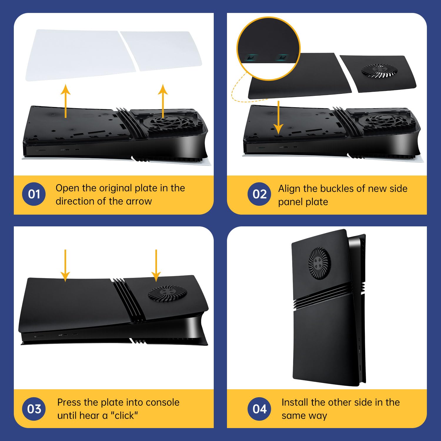 Mcbazel Placas Frontale para PS5 Pro, Panel Lateral Protector a Prueba de Polvo con Rejilla de Ventilación para PS5 Pro Digital Edition Consola - Negro (No Compatible con PS5 Slim/PS5)