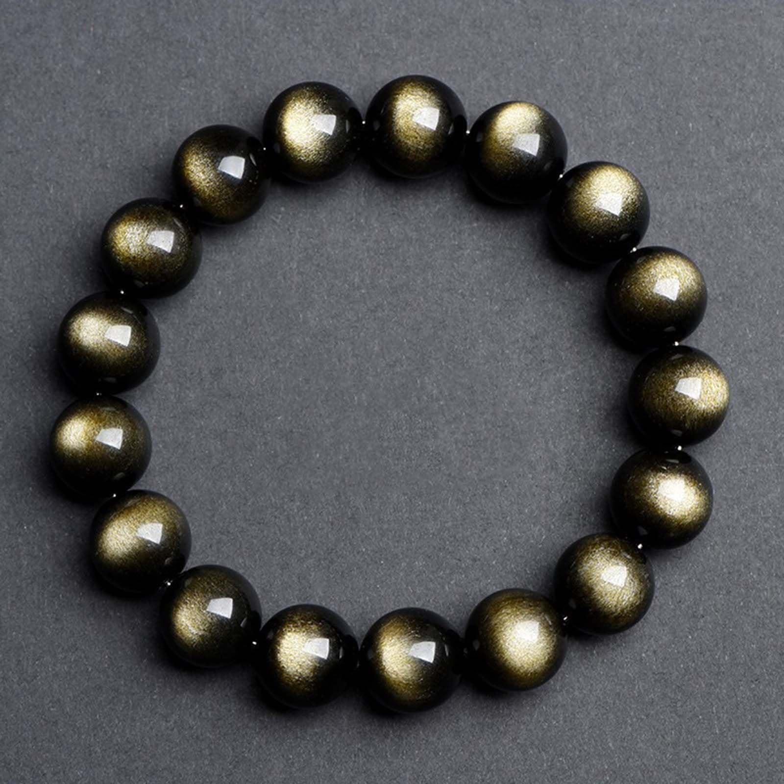 Pulsera de Cuentas Redondas elásticas de obsidiana Dorada Natural