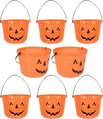 Cubos de calabaza Juego de 8 cubos de calabaza de Halloween para dulce o truco Amplio cubo de dulces con mango cómodo y bordes no afilados Cubo
