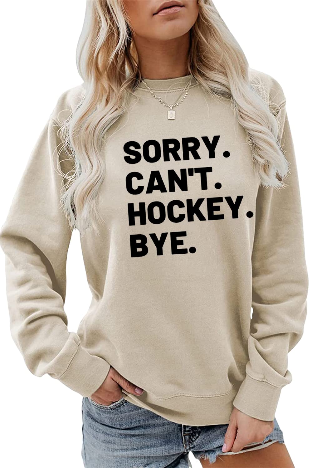Plbse Unisex Beige Sorry Can't Hockey Bye Sweatshirt, Hockey Player Sweatshirt, Hockey Life Hoodie, Cool Hockey Lover Pullovers Shirt Gift, L