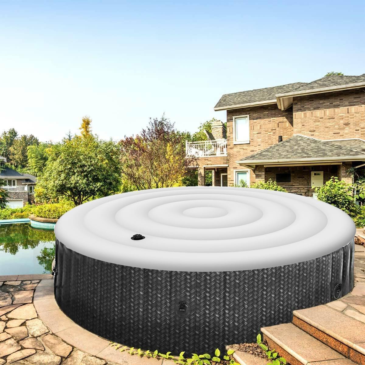 Whirlpool Abdeckung Rund, 1.65 M Aufblasbare Poolabdeckung, Regenfest Und Reißfest, Für Den Außenbereich Zubehör (165cm)