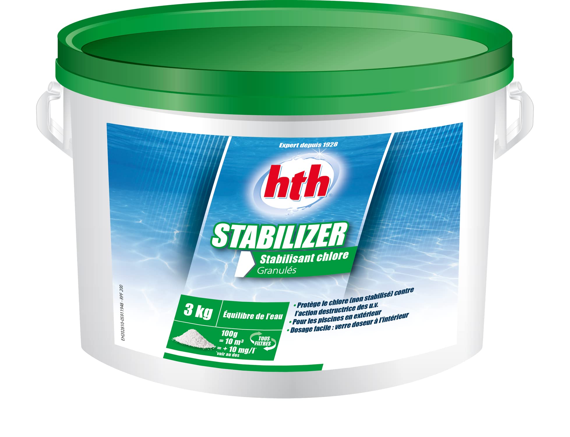 HTH STABILIZER Granulés - 3kg | Stabilisant/Stabilisateur du Chlore + 10 Tests HPS OFFERTS 6 en 1