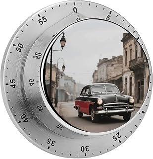 Vintage Car Mechanical Kitchen Timer 60 Minute Wind Up, Magnetic Countdown Timer with Loud 70dB Alarm, 304 Stainless Steel Manual Timers for Cooking, Classroom, Study, Gym