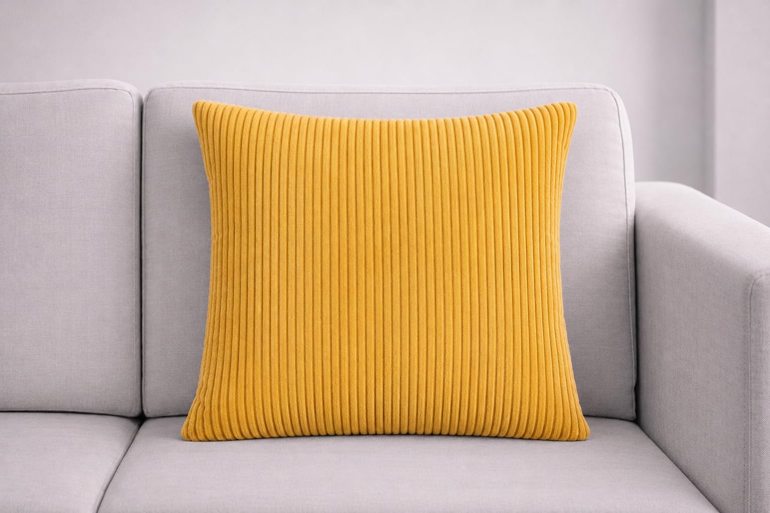 Seechoo Corduroy Cushion Covers Set of 2, Large Sofa Cushion Covers 55x55cm (22x22 Inch), Soft Ribbed Decorative Cushion Covers for Sofa, Living Room and Bedroom (Mustard Ochre)