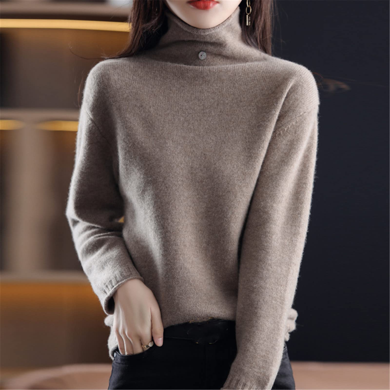 Suéter de cachemira de lana 100% suéter de cuello alto de las mujeres Slim Fit de moda de punto superior más tamaño suéter