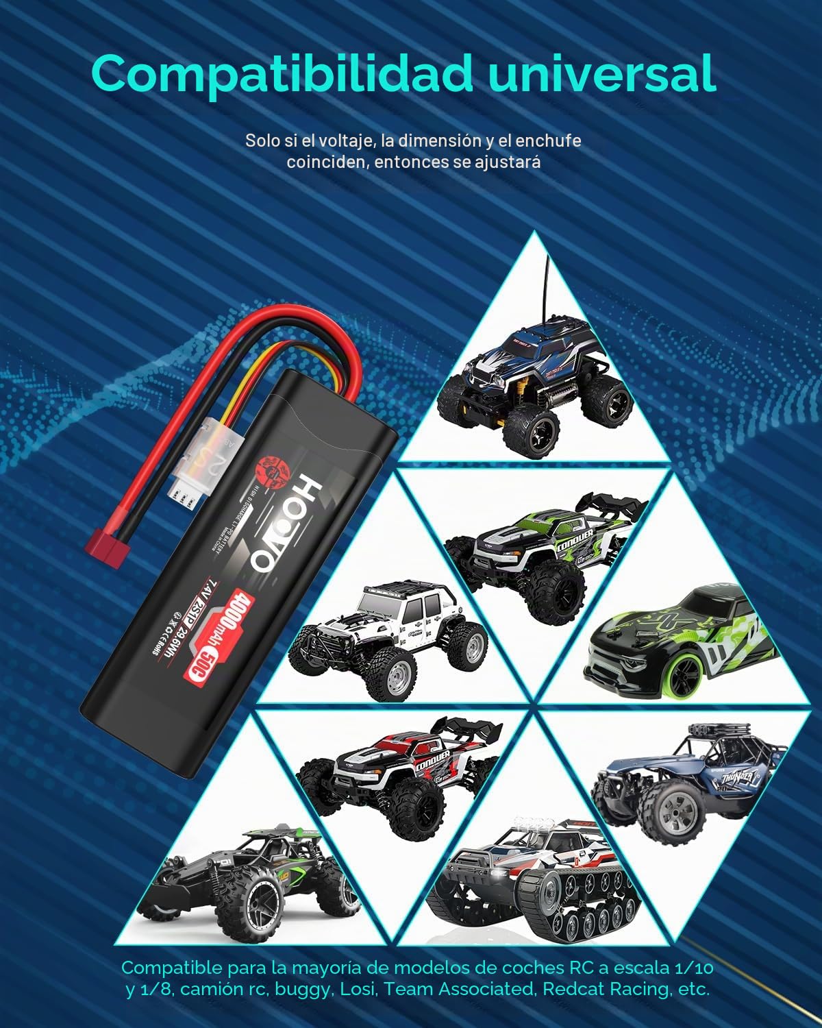 Batería 2S RC 7,4 V 50 C 4000 mAh LiPo batería con conector Dean-Style T Pilas HOOVO para RC Car Truck Boot Hobby Quadcopter Truggy Racing Driving (2 unidades)