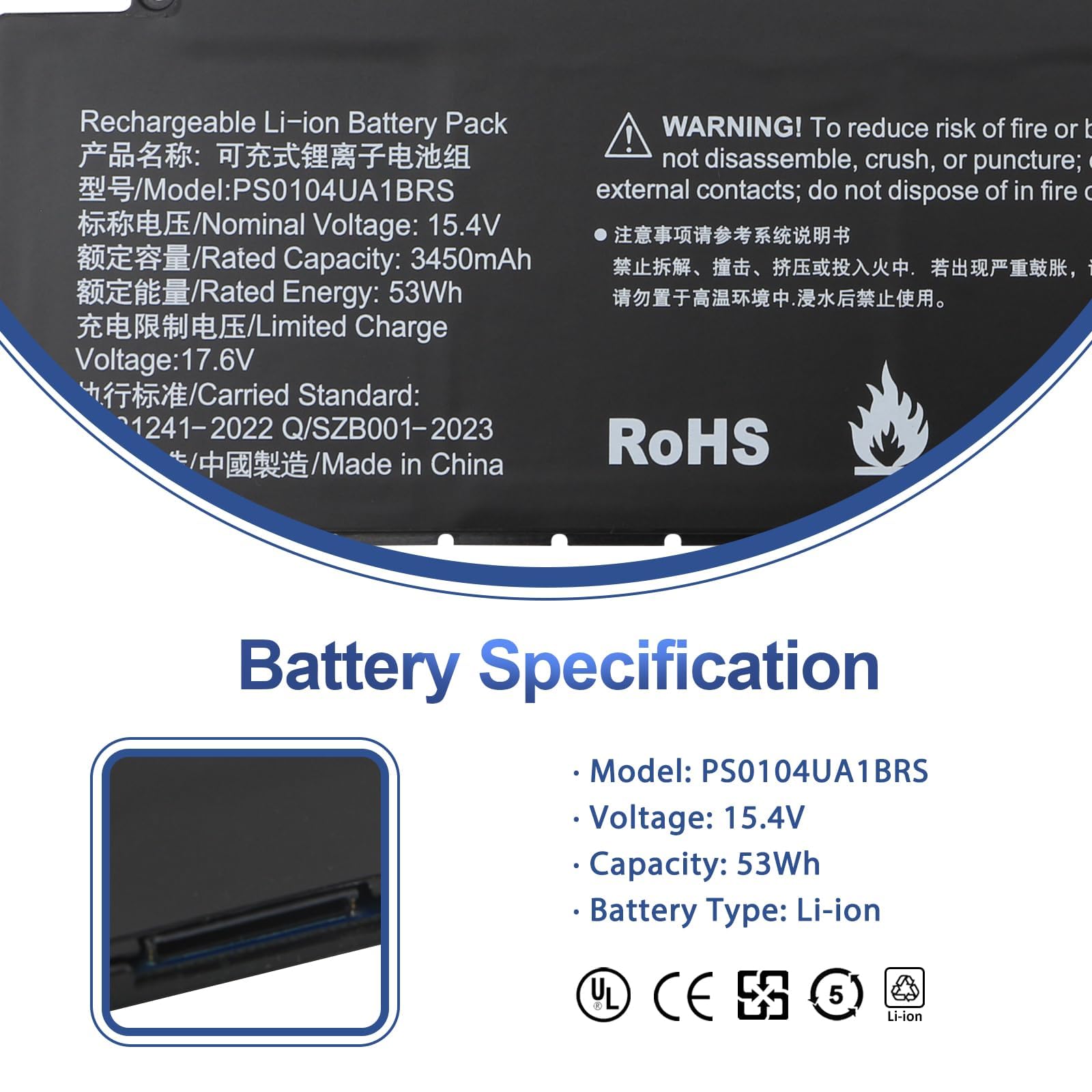 AntiEE 53Wh PS0104UA1BRS - Batería portátil compatible con Toshiba Dynabook U30 Tecra A40-J-12E A50-J Portege X40-K SeriesG 71C000ML110 P000834200 15,4 V