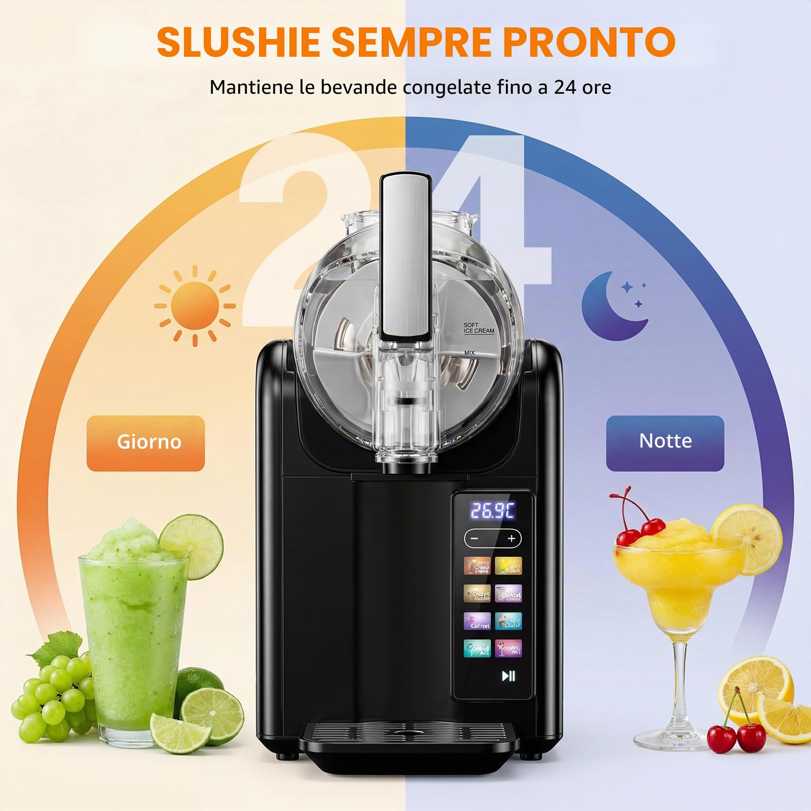 Macchina per Granita,granitore per granite slushie machine,Macchina per slushy da 2L,7 programmi preimpostati Adatto per preparare gelati, frullati, milkshake, cocktail ghiacciati e margarita (nero)