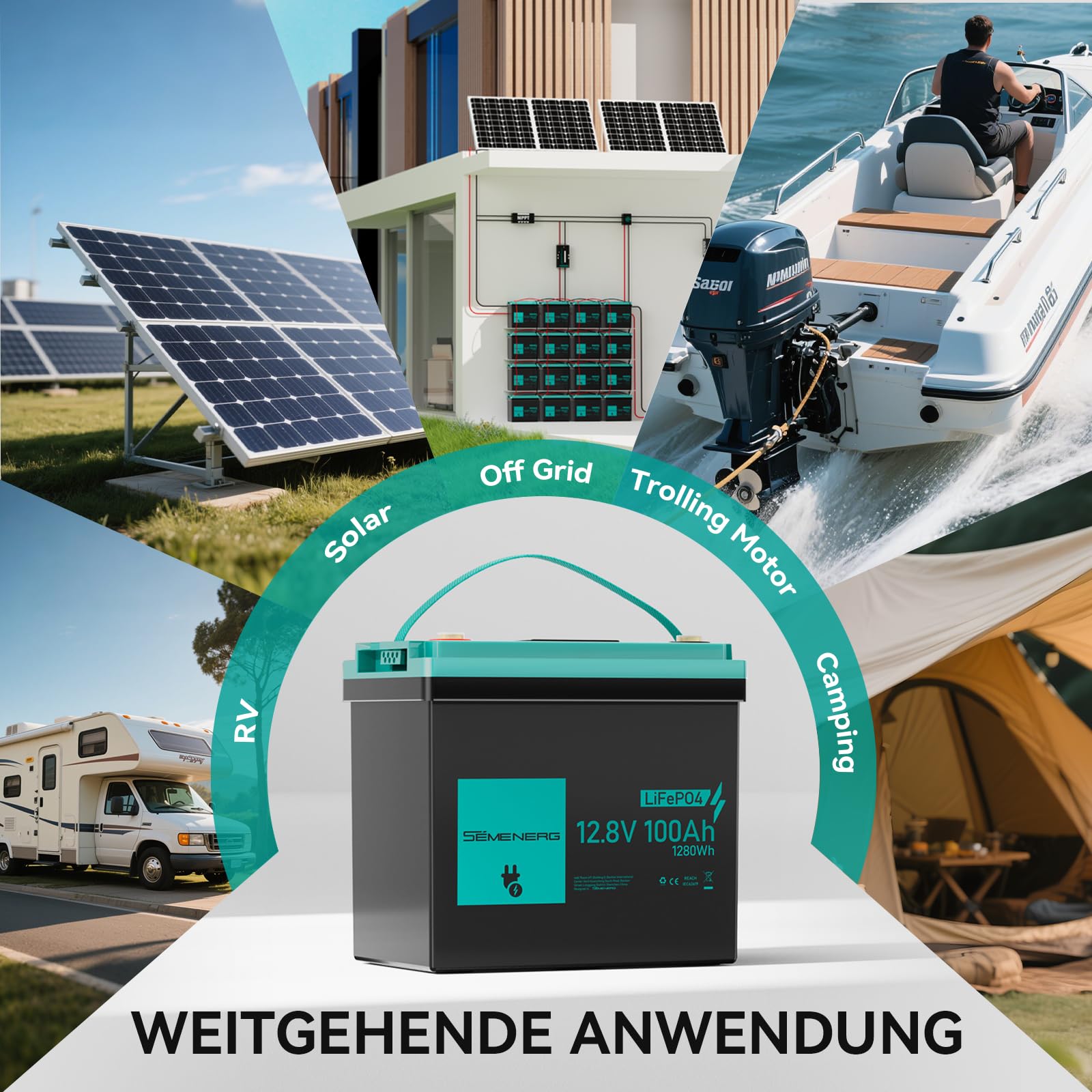 12V 100Ah LiFePO4 MINI Lithium Batterie mit LED, 100A Intelligente BMS & Max.15000 Zyklen, 12 Volt Deep Cycle Akku 1280Wh Wiederaufladbare für Wohnmobil, Solar Home Systeme, Camping, Boote