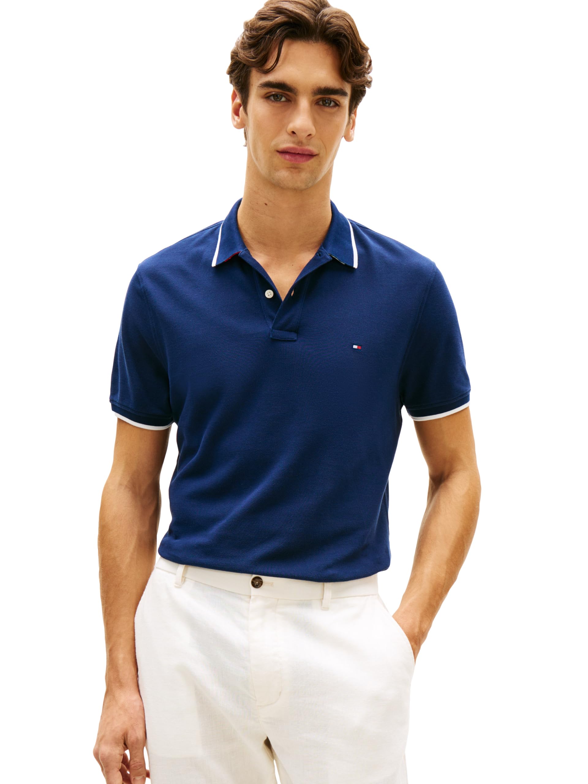 Men's Short Sleeve Casual Polo Shirts in Regular Fit with Contrast Collar and Cuff Designs