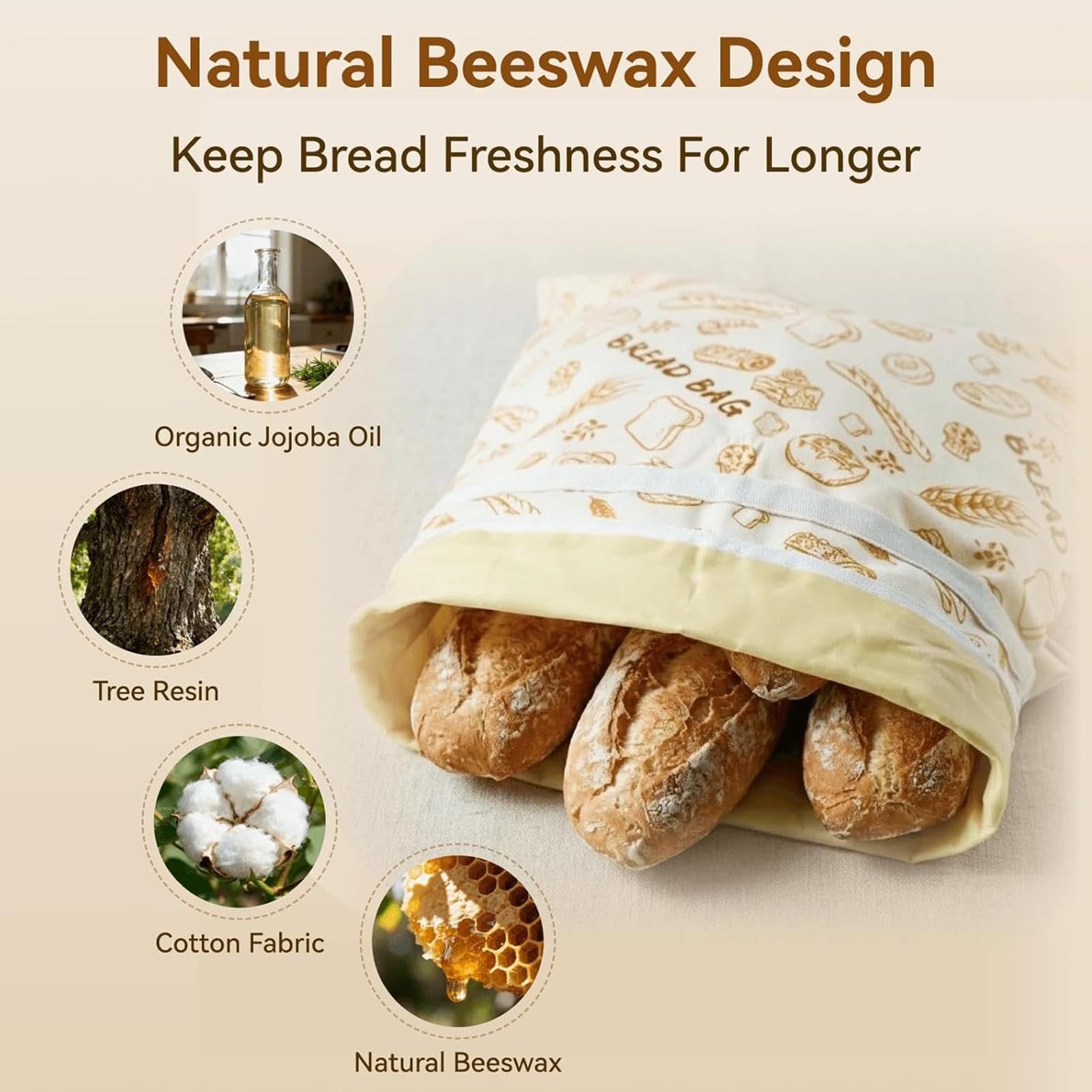 Sacchetti per Pane con Pasta Madre 2 Pezzi Contenitori Riutilizzabili | Sacchetti Per Pane A Lievitazione Naturale Casa Cucina Quotidiana Cottura Conservazione Alimenti Spesa Outdoor