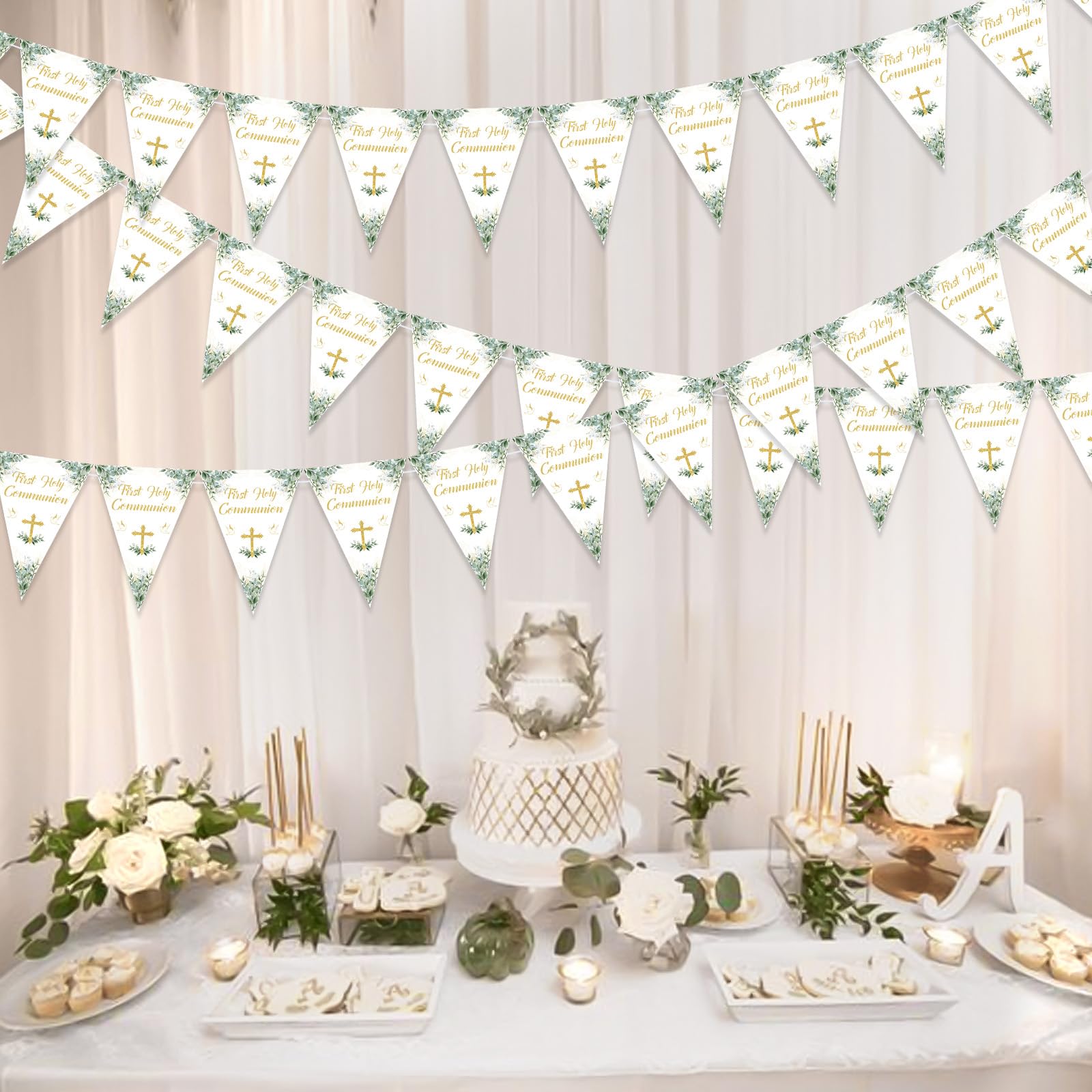 Jollyboom First Holy Communion Decorations Sage Green, 3 Pack First Holy Communion Banners - Image 3