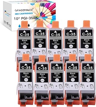 F FINDERS&CO PGI-35 Black BK Ink Cartridge for PGI35 CLI36 Ink Compatible with PIXMA IP100 IP110 TR150 TR160 Printer 10X C-35 Black