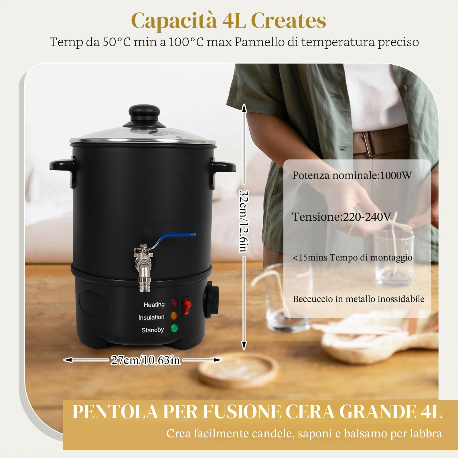 LIROPAU Fonditore di Cera per la Fabbricazione di Candele 4L