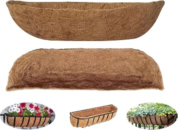 2 Pack 30 Inch Pre-Formed Trough Coco Liner for Window Boxes & Railing Planters, Thickened Natural Coconut Coir Replacement Liner, No Cutting Needed, Durable for Outdoor Balcony Garden