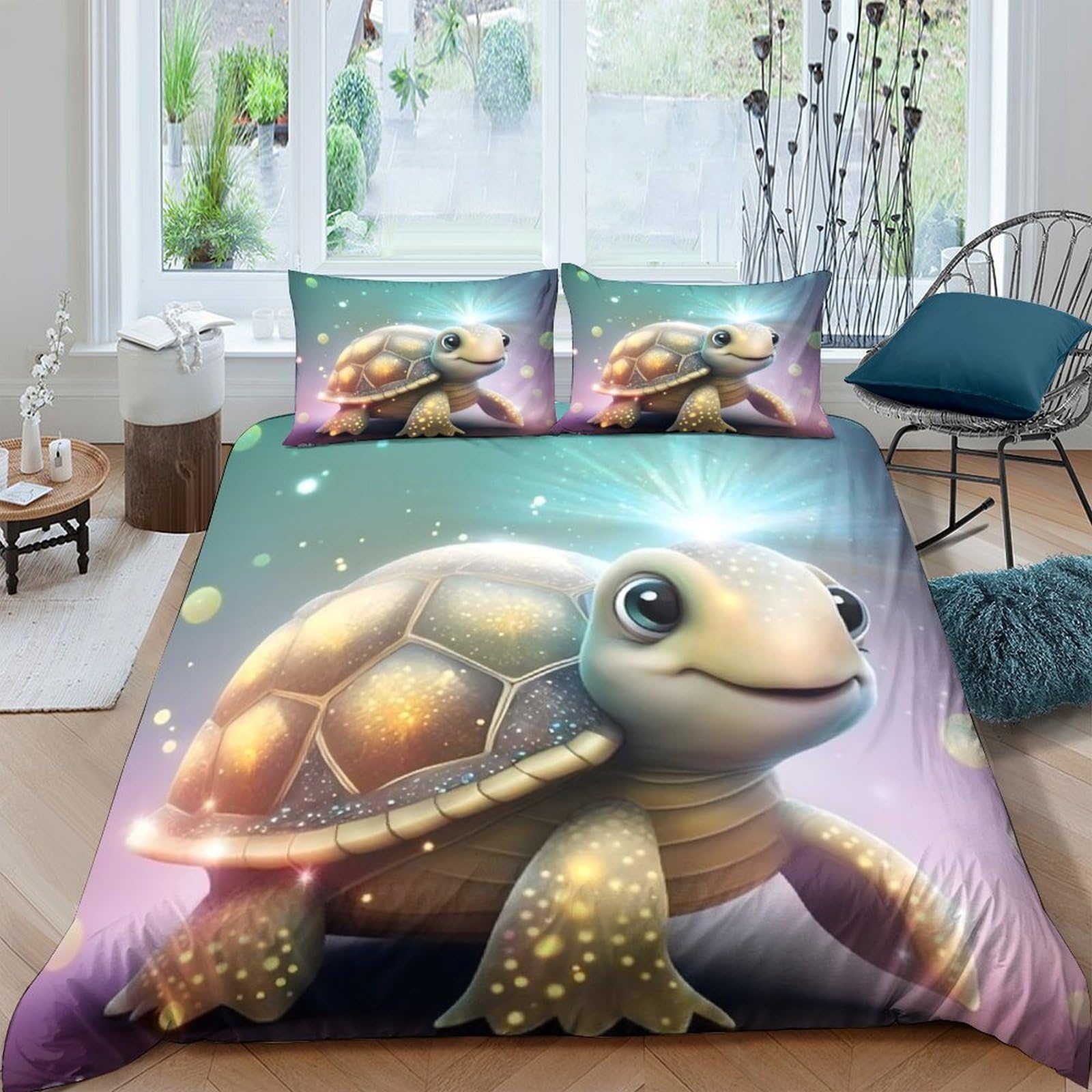 Ctjqhvkz Style-10 3D Printed Fantasy Turtle Fitted Sheet Microfiber Soft Pastel Sea Creature Bed Cover For Bedroom Decor Single（135X200cm）