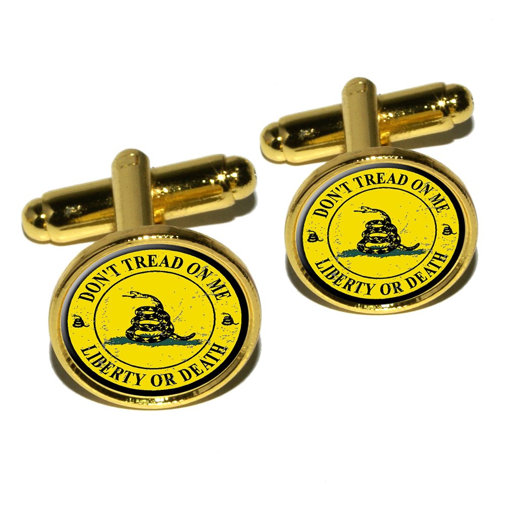GRAPHICS & MORE Gadsden - Don't Tread on Me - Liberty or Death - Distressed Circle Round Cufflink Set - Gold
