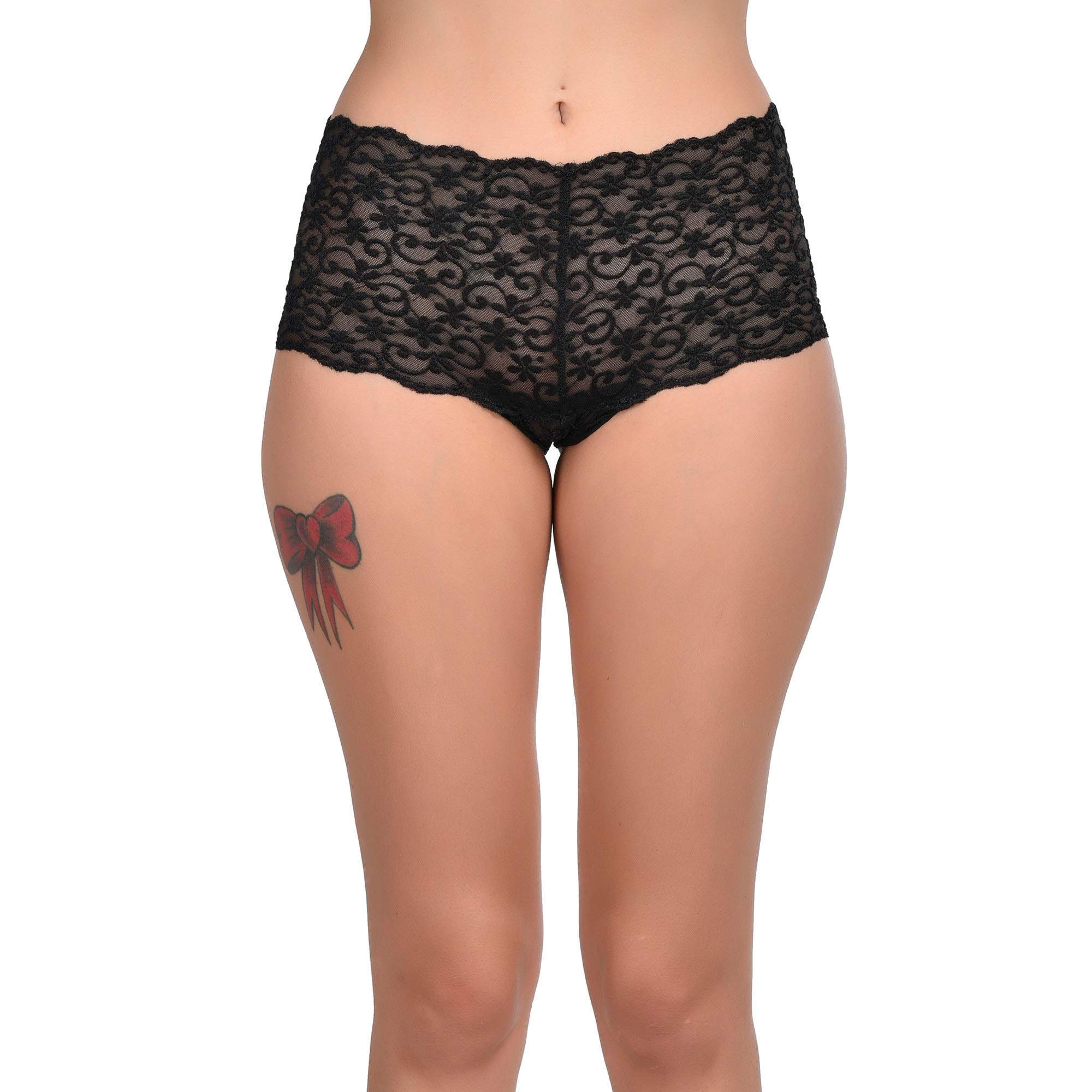 PinkZaar Women's Boyshorts Panty | Soft Lace Underwear | Free Size Fit to S/M/L | Stylish & Comfortable Black-image-39