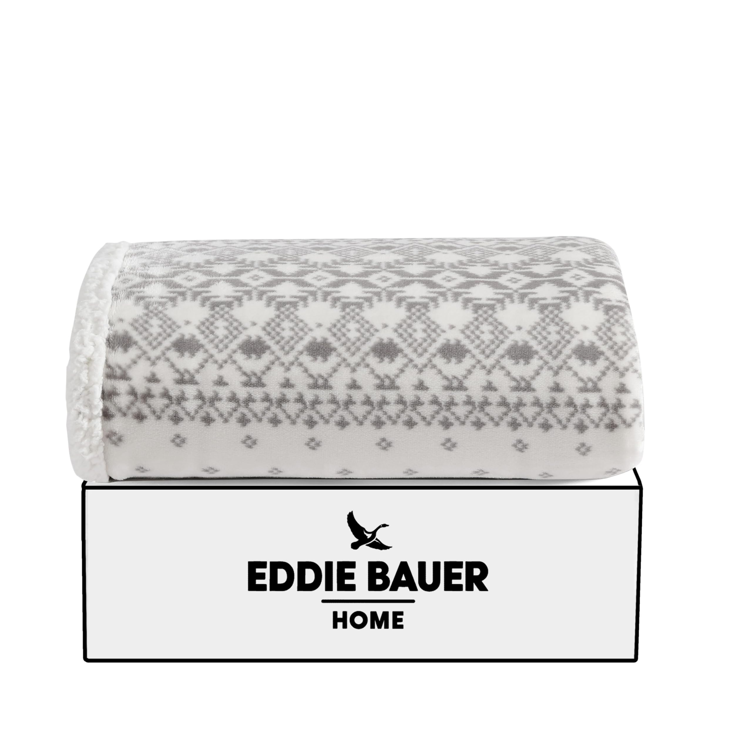 Eddie Bauer - Coperta, super morbida reversibile Sherpa e pile spazzolato, coperta per divano, ideale per rilassarsi (Fair Isle Peak)