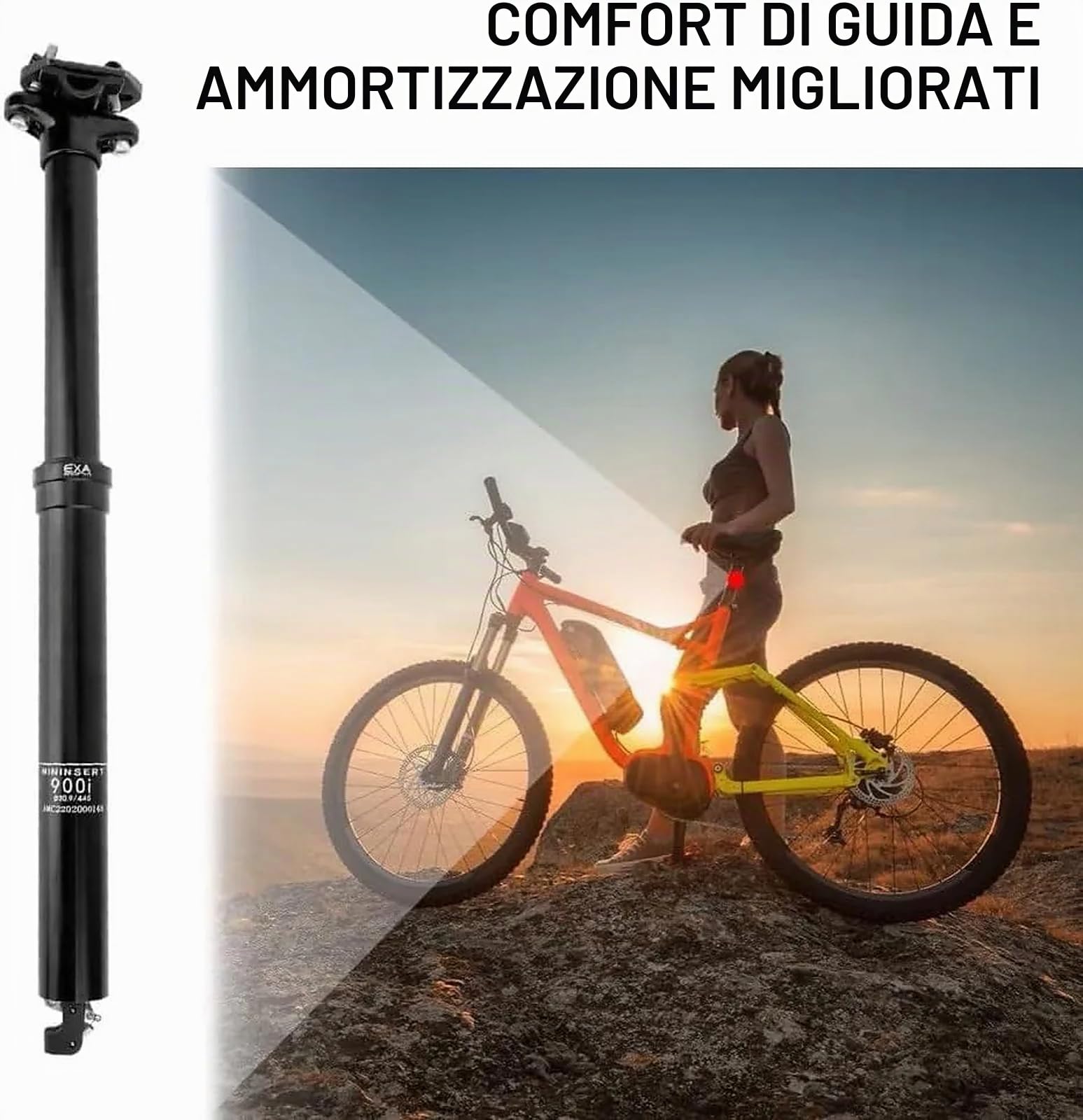 Reggisella Telescopico Ammortizzato 30,9/31,6 mm, Tubo Sella Regolabile Idraulico con Percorso Interno per Bici da Città ed Elettrica